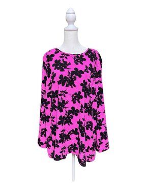 Vince Camuto Floral Blouse Pink Black 1X 3/4 Sleeve Plus